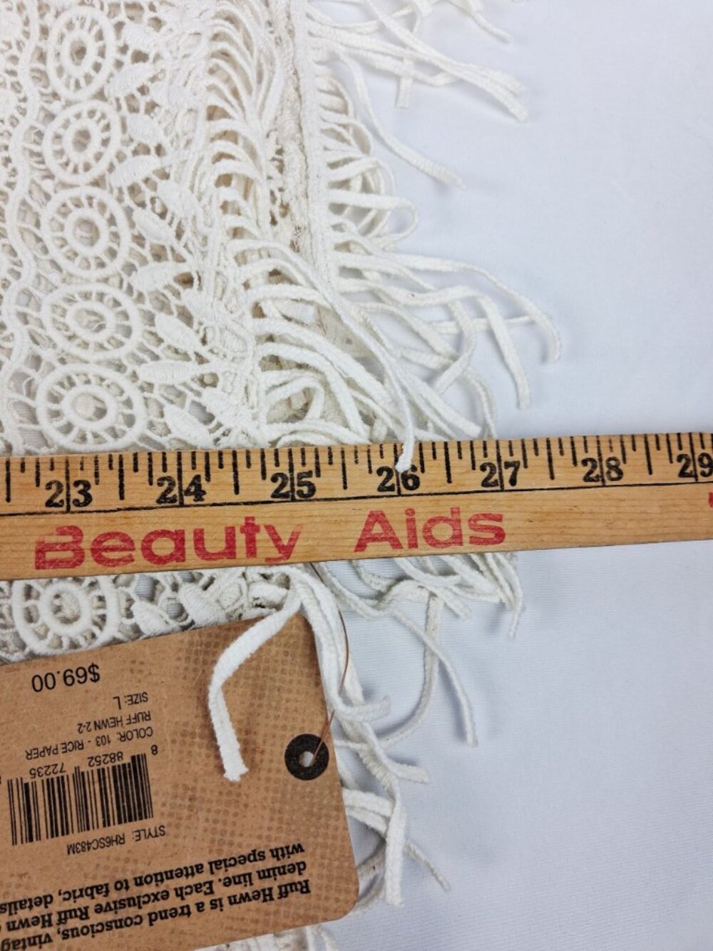 New w/ Tags Ruff Hewn Ivory Crochet Fringe Poncho Size L Lightweight Boho Style - Picture 14 of 16